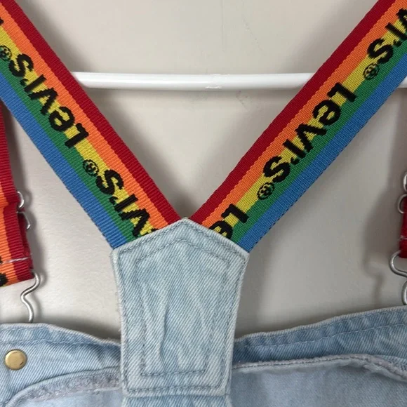Levi's LITTLE GIRLS DENIM SHORTALLS Blue Denim Overalls with Colorful Straps - Picture 9 of 11